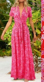 Melissa Odabash Lou Carnival Maxi Dress Boho Bohemian Floral Print Pink Red