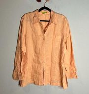 Sigrid Olsen peach linen button down tunic shirt