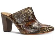 Patricia Nash Ruffina Pointed Toe Floral Tooled Leather Mules