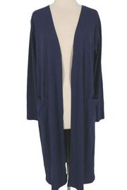 Socialite Knit Long Ribbed Open Cardigan Blue Size Large NWT