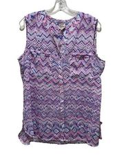 Como Vintage Sheer Sleeveless Button Up Blouse Purple Size XL