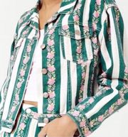 Forever 21 Green and white striped floral denim jacket never worn