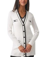 KARL LAGERFELD PARIS Sweater Women's XS White & Black Scalloped Trim Cardigan