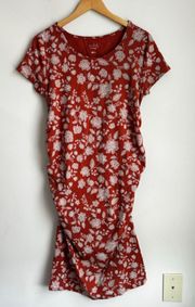 by Ingrid & Isabel Floral Short Sleeve Shirred T-Shirt Dress Rust Large