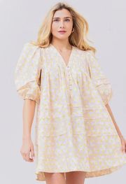 Dress Jenkins Pintucked Puff-Sleeve Mini Summer Animal Dots M EUC