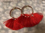 NWOT Express red tassel gold hoop jewel earrings