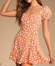 Lulus Lulu’s Oh My Darlin' Orange Print Puff Sleeve Mini Dress