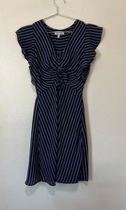 Striped V-Neck Ruffle Sleeve Dress