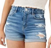 American Eagle  Super Stretch Hi-Rise Shortie Ripped Denim Jean Shorts Cuffed 8