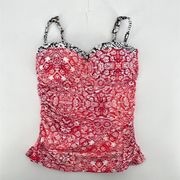 Tommy Bahama Tankini Top Watercolor Red & Black XS