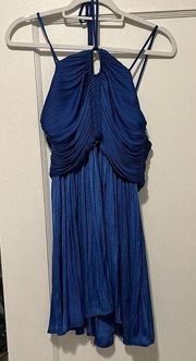 1960 Royal Blue Ruched Halter Pleated Mini Dress Size Small NWT