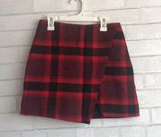 Abercrombie & Fitch Abercrombie Red Plaid Faux Wrap Wool Skirt