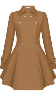 ELESOL Women Tan Wool Coat Pea Coats Double Breasted Thick Dress Coats A Line