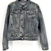 Earl Jeans Women's Crystal Buttons Rhinestones Denim Jean Jacket Blue Size Large