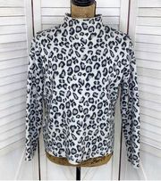 Cynthia Rowley Leopard Print Mock Neck Sweater White Silver Small Cropped