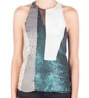 3.1 Phillip Lim Multicolor Sequin Paneled Sleeveless Top with Sheer Insert
