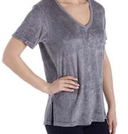 Gray Silver Vali Velvet Slouchy V Neck Tee Size M