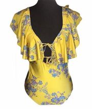 Sam Edelman Floral Swim Suit Yellow Blue Small