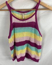 NWT BCBGENERATION Striped Halter Neck Open Knit Sweater Tank size xs