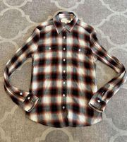 Stetson brown plaid flannel button down shirt size small