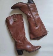 Leather Anne Klein Cognac Brown soft leather heeled boots, Size 37.5