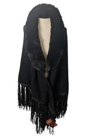 Loro Piana Flamenco Duo Fox Fur Baby Cashmere Fringed Cape Black & Blue NWT