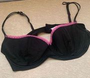 PLAYBOY Spaghetti Strap Bra- 40D Black/Pink Rhinestone EUC