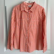 JACLYN LARGE COTTON LONG SLEEVE ORANGE WHITE CHECKERED BUTTON UP SHIRT