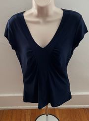 Dark Navy V-neck Gathered Blouse Top, size S