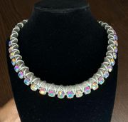 TOPSHOP Iridescent Stones Silver Mesh Necklace