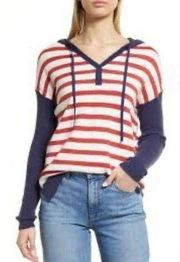 Caslon Red White Blue Stripe Hoodie Size small
