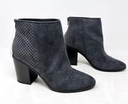 [American Eagle] Gray Faux Suede Perforated Chunky Heel Ankle Boots NWT Size 9.5