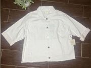 Rafaella Weekend floral Embroidery white denim 3/4 sleeved jacket sz Large