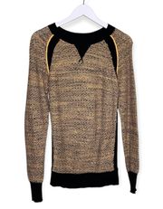 Women’s Crewneck Honeycomb Knit Sweater Gold Black Size Small