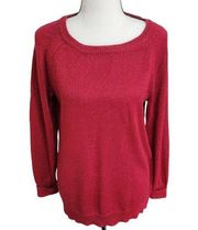 Cupio Long Sleeve Sparkle Red Crew Neck Sweater Size L