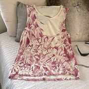 Lucky Brand  100% cotton slub cream boho tropical printed tank top XL