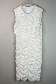 Akris Women's Ruched Front Bodycon Stretch Knit Sheath Dress Ivory White 8 NWT