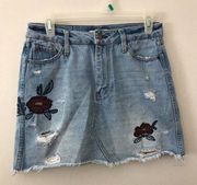 Altar'd State  Denim Floral Embroidered Mini Skirt