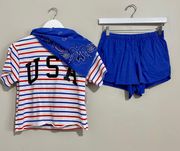 Women’s 3 Piece Stripe USA Pajama Set 4th of July Size XS NWT