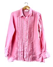 Pink Linen LizSport Liz Claiborne Button Front Blouse M