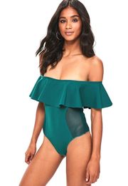 Green Mesh Panel Swimsuit