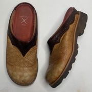 Twisted X Boots Women' Brown Leather Embossed Clogs Mules Shoes Size 10