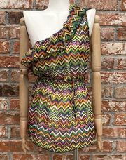 Speechless ruffled one shoulder colorful chevron blouse / L /Excellent condition