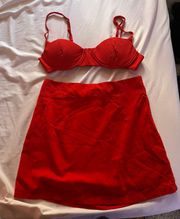 Red Mini Skirt And Top Set