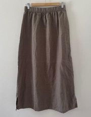 Bryn Walker Skirt Womens Large Brown Linen Strethcy Waist Long Lagenlook Modest