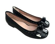 Black Perforated Bow Toe Ballerina Flats