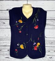 Bonnie Lee LeRoy NWT Size 38 Navy - Floral Embroidered Sweater Vest Cardigan