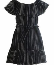 Michael Stars black Beach Stripe cotton blend off-shoulder sun dress