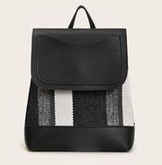 Black Color block Faux Leather Backpack