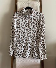 NWOT Copper Closet white, brown & black animal print ultra soft quarter zip